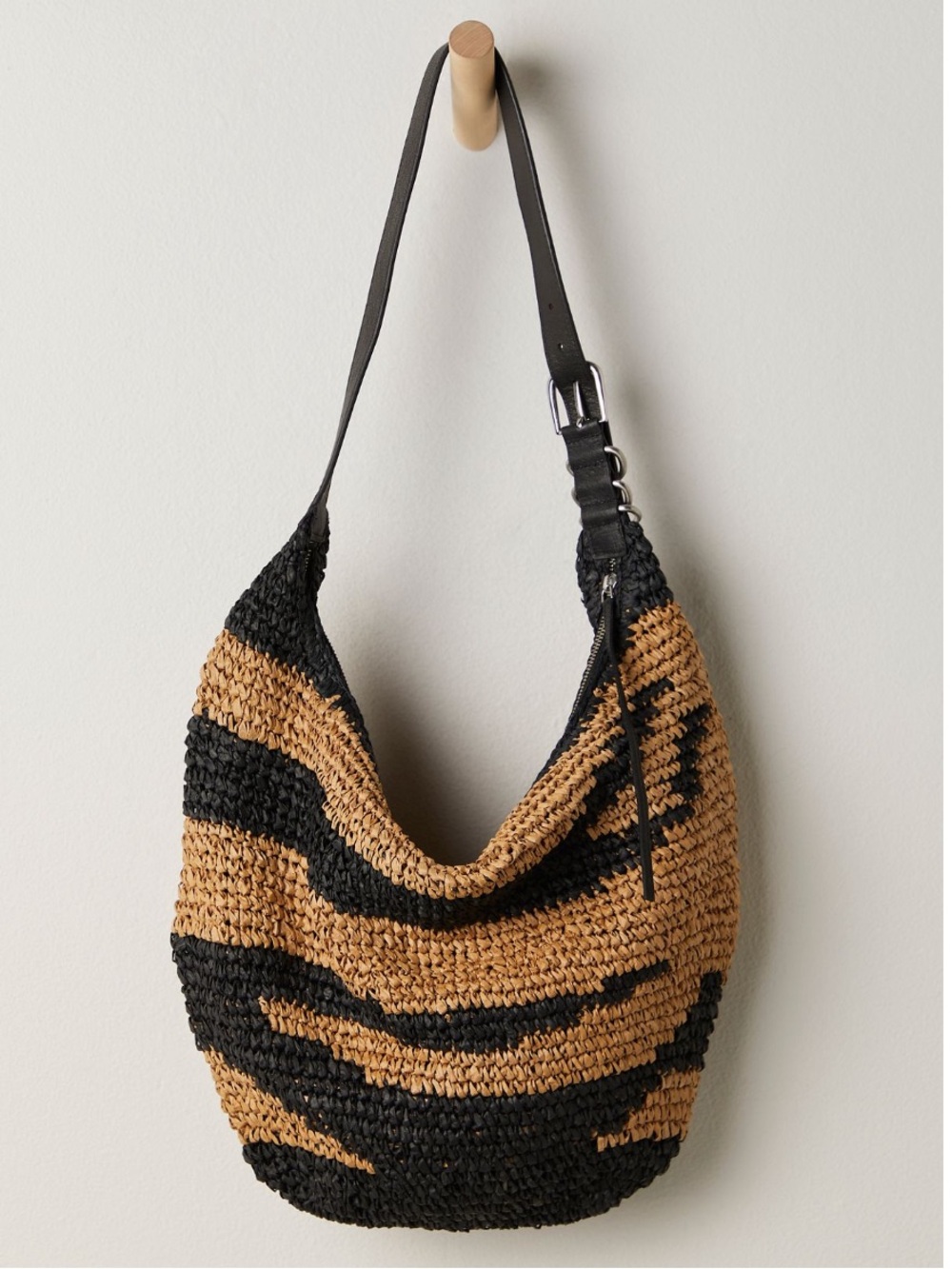 Free People Santorini straw tote bag slouchy black tan zipper raffia - Picture 4 of 11